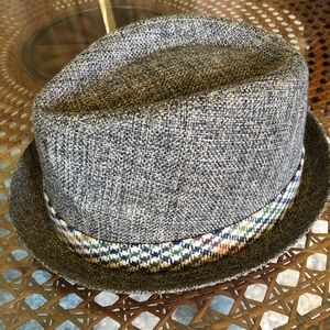 Cremieux Grey Fedora Hat w/ Multicolored Hatband